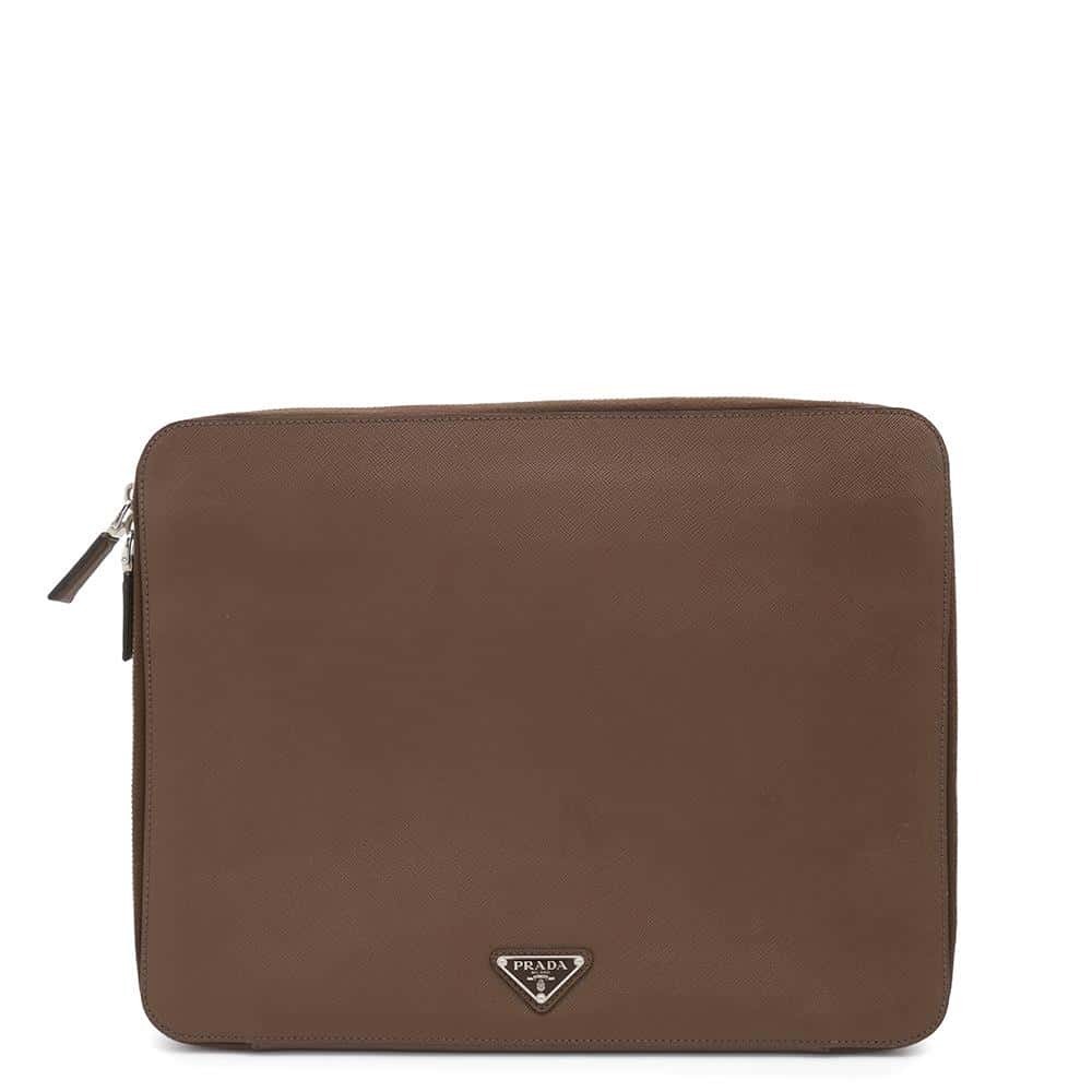 Prada Clutch Bag Saffiano Logo Leather Shoulder Business - Picture 1 of 12
